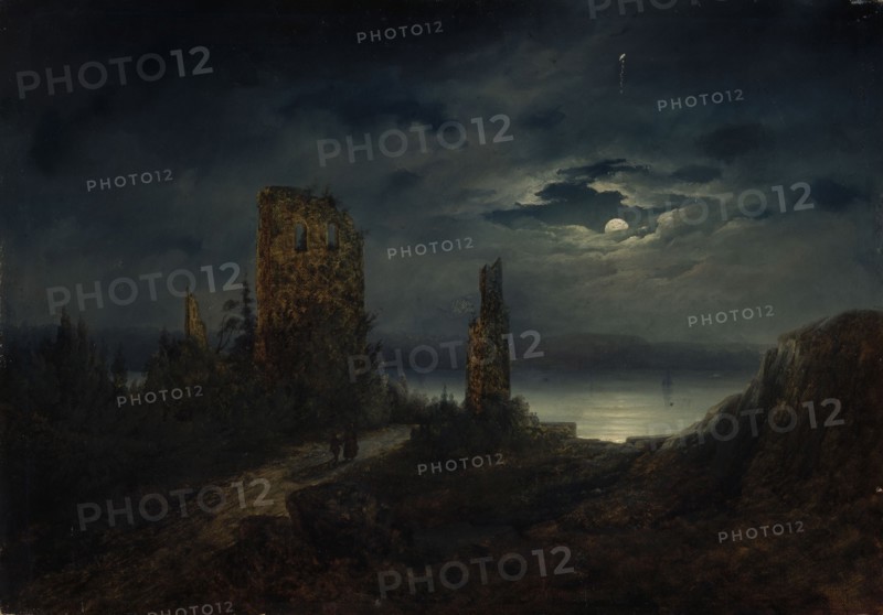 Stegeborg Castle ruins by moonlight, 1851-1853. Creator: Lars Theodor Billing.