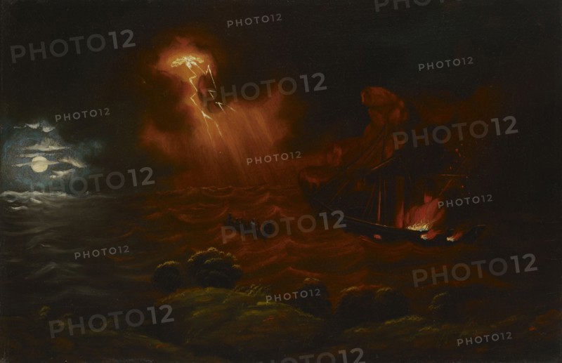 Burning steamboat, c1850s. Creator: Markus Larsson.