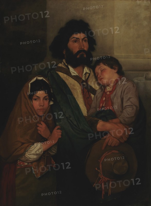A Father with His Two Childen from Subiaco, 1868. Creator: Severin Falkman.