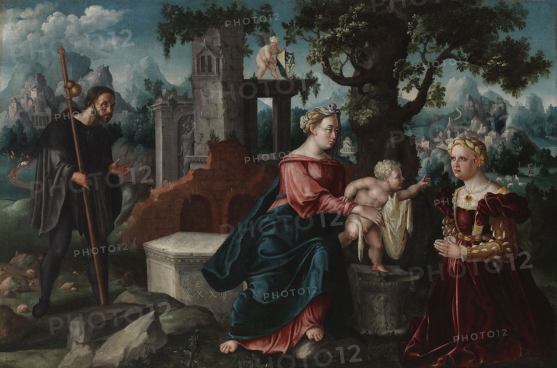 Virgin, Child and donors, c16th century. Creator: Unknown.