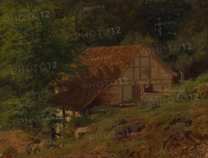 Buildings in the forest, exercise, 1856. Creator: Werner Holmberg.