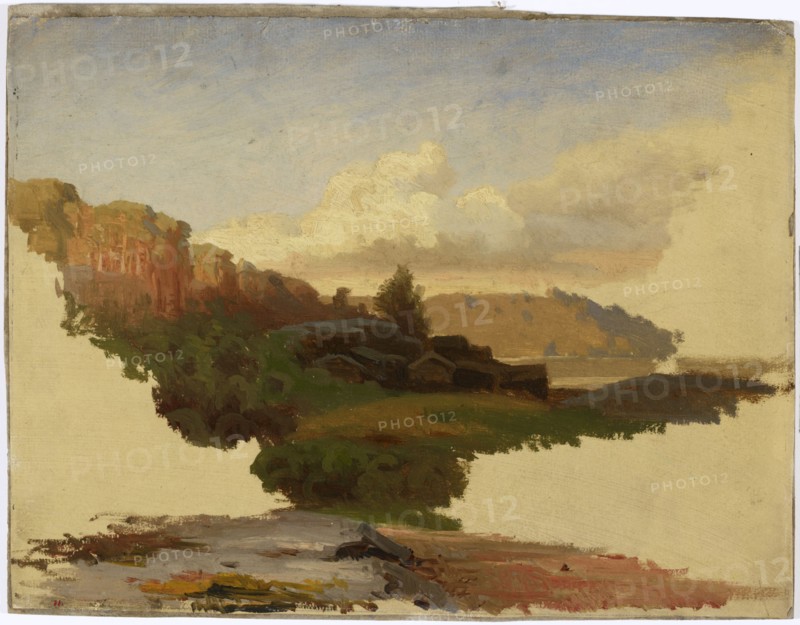 Landscape from Leppalahti in Kuru; Unfinished, 1857. Creator: Werner Holmberg.