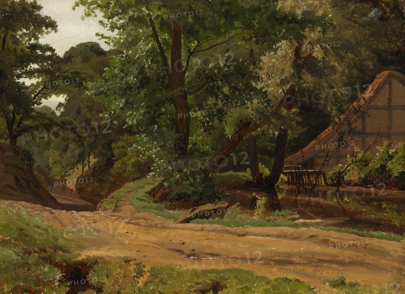 A road and a building in a landscape, 1855. Creator: Werner Holmberg.