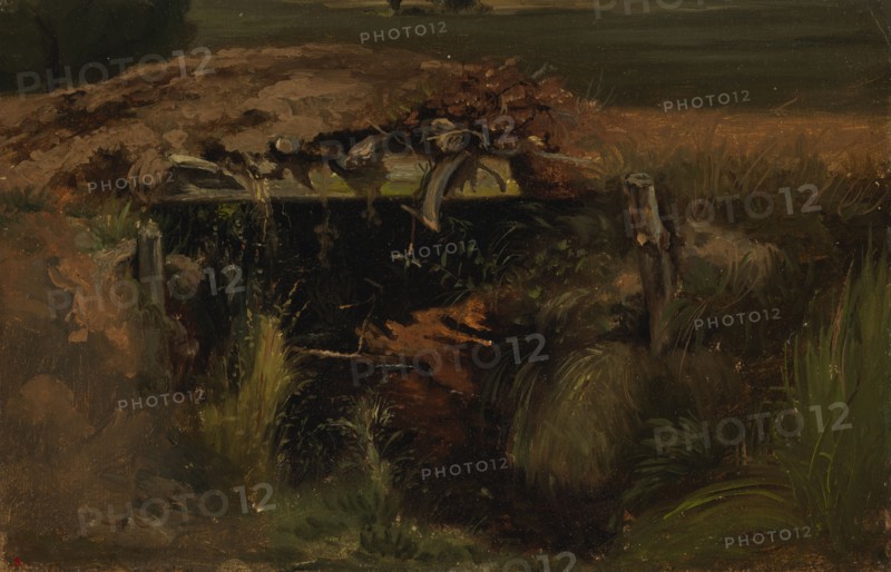 Bridge leading over the ditch, exercise, 1854. Creator: Werner Holmberg.