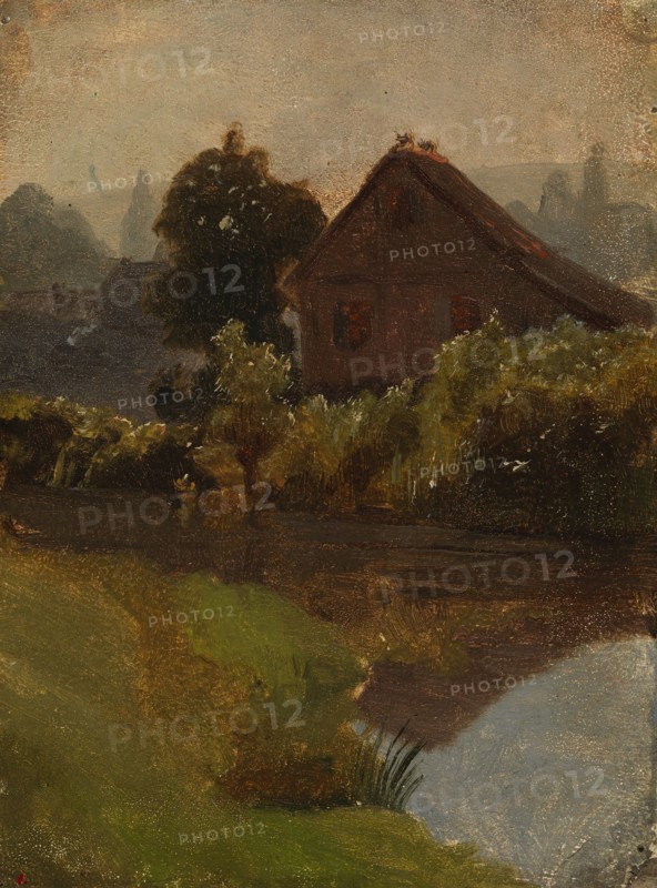 Buildings by the water, exercise, 1854. Creator: Werner Holmberg.