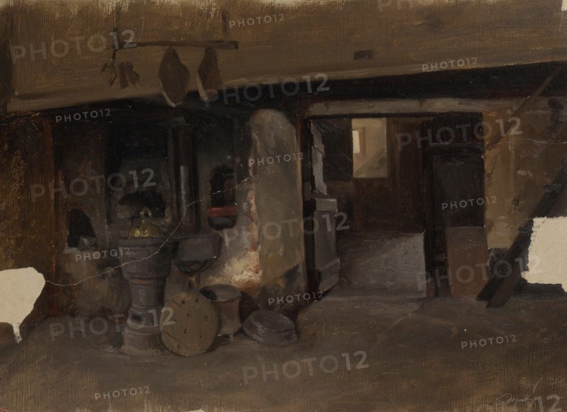 Interior of a German farmhouse, 1850-1855. Creator: Karl Anders Ekman.