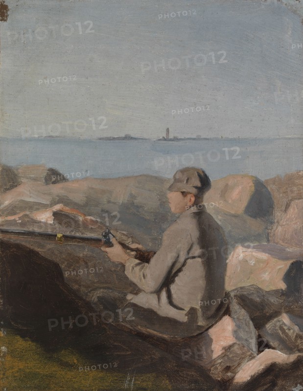 Birdwatcher on the beach, exercise, 1882. Creator: Aukusti Uotila.