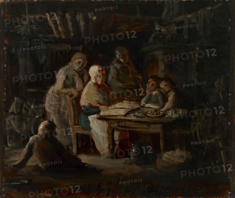 Sunday evening at Grandma's (Grandma's birthday), sketch, 1861. Creator: Robert Wilhelm Ekman.
