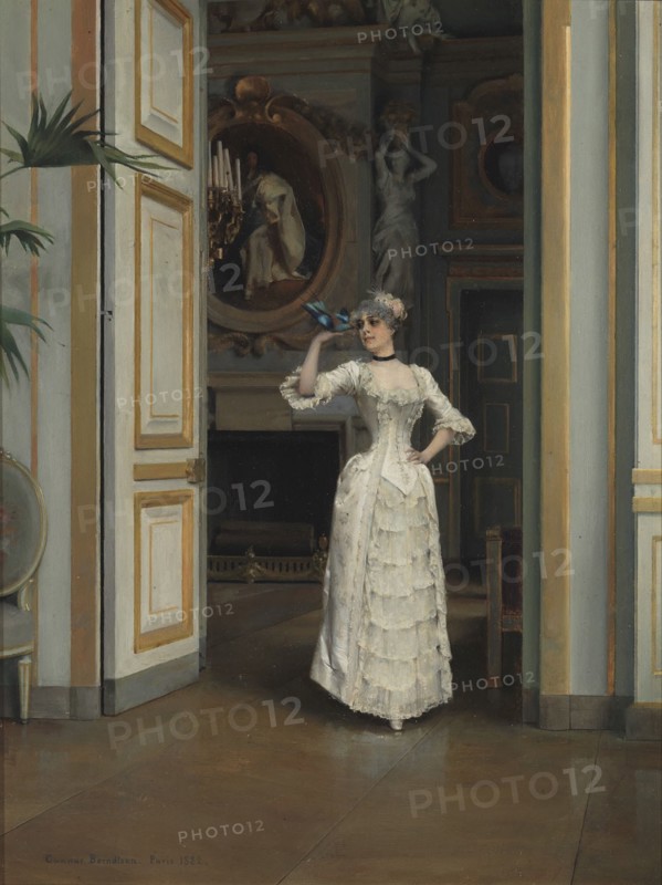 Woman with a Bird at the Chateau de Maisons-Laffitte, 1882. Creator: Gunnar Berndtson.