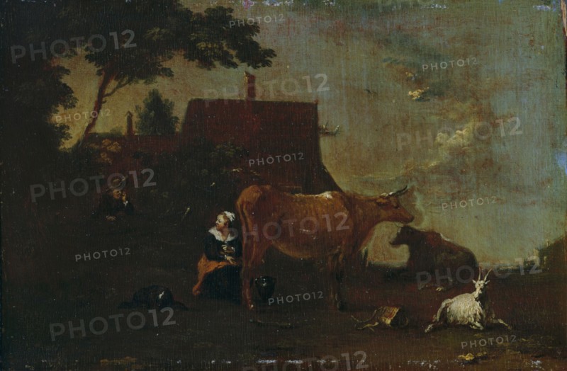 Milking the cow, 1717-1767. Creator: Norbert Grund.