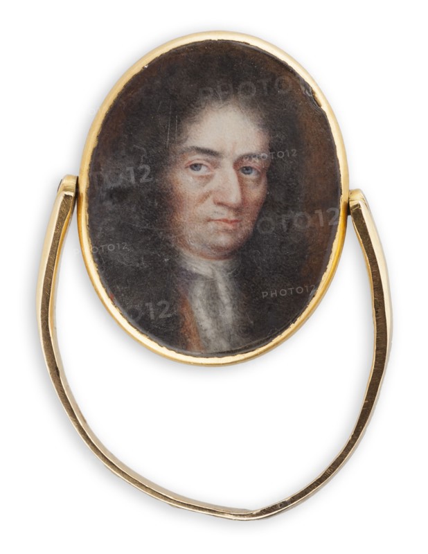 Two portraits of men mounted on signet ring, 1667-1717. Creator: Elias Brenner.