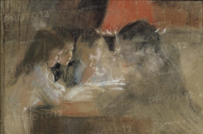 The Brandt Family Children (By the Lamp), 1889. Creator: Albert Edelfelt.