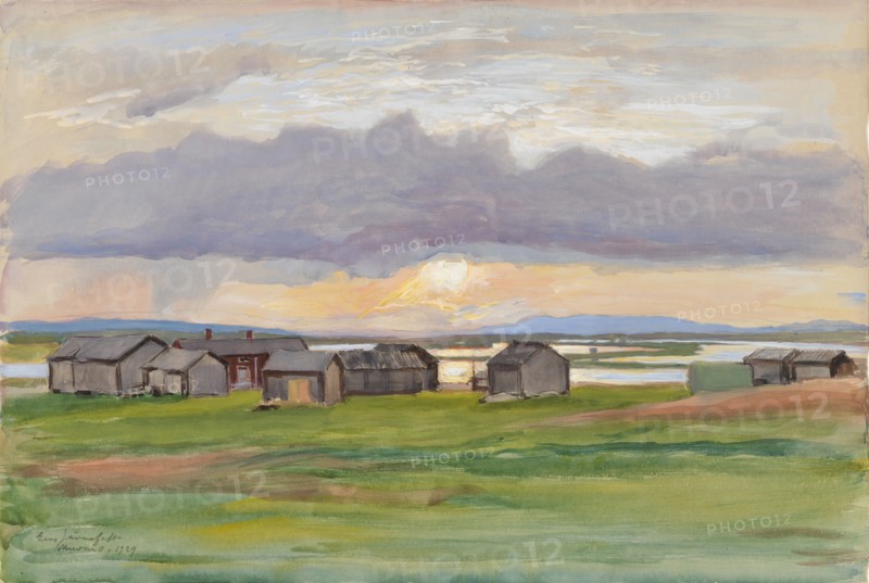 Buildings on the beach (Muonio), 1929. Creator: Eero Jarnefelt.