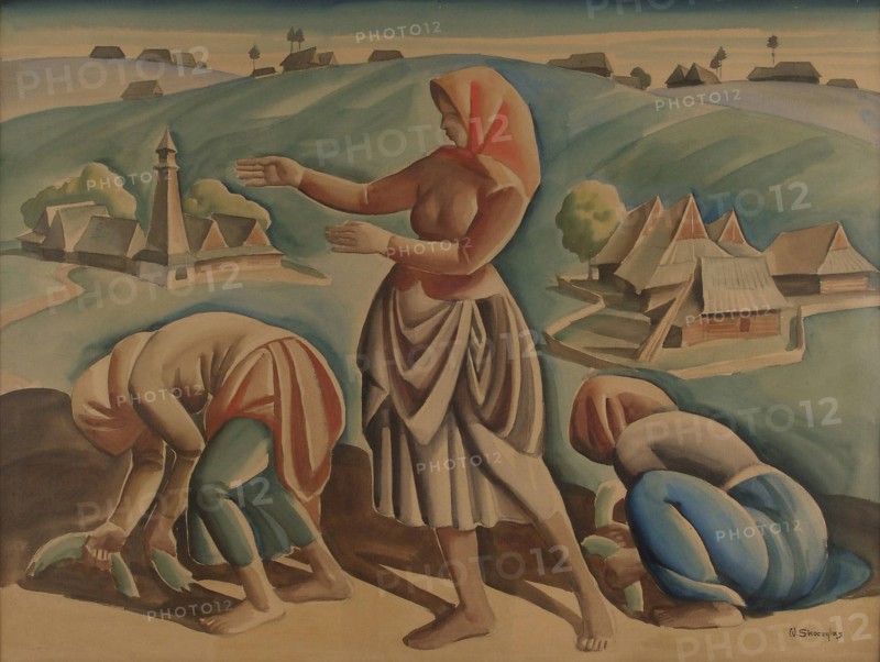Young women working in the fields, 1900-1927. Creator: Wladyslaw Skoczylas.