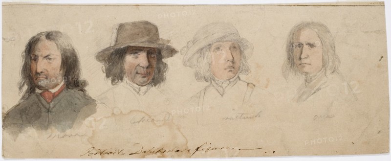 Portrait heads of Taalaist men from Mora, Leksand, Rättvik and ?, 1840-1873. Creator: Robert Wilhelm Ekman.