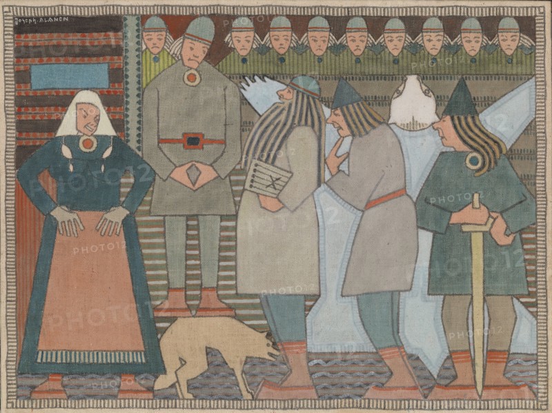 Väinämöinen, Ilmarinen and Lemminkäinen arrive at Pohjola, c1910s. Creator: Joseph Alanen.