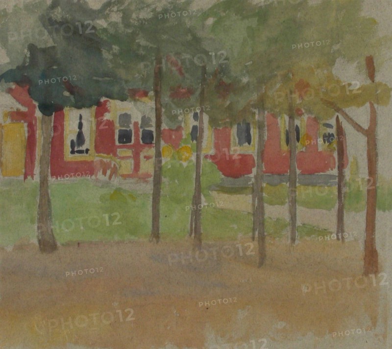 A red building between the trees. Creator: Maria Wiik.