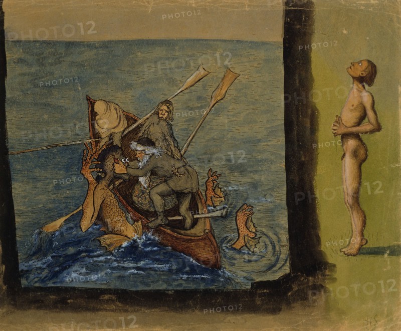 Vainamoinen and Iku-Turso, 1890-1897. Creator: Hugo Simberg.