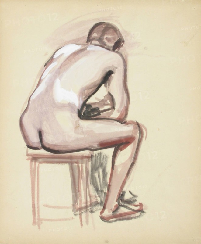 Seated nude, sketch, c1910s. Creator: Verner Thome.