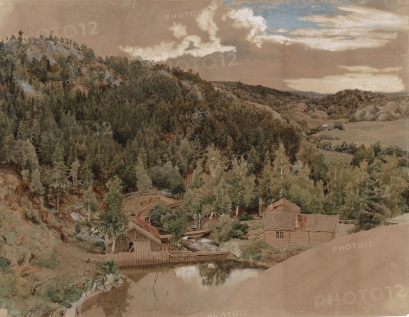 Mill dam, 1858. Creator: Werner Holmberg.