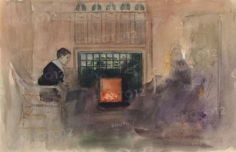Erik Edelfelt Sitting by the Fire in the Villa in Kilo, c1898. Creator: Albert Edelfelt.