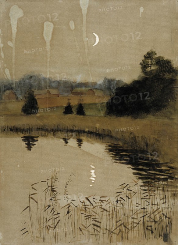Autumn moonlight landscape, c1890s. Creator: Albert Edelfelt.