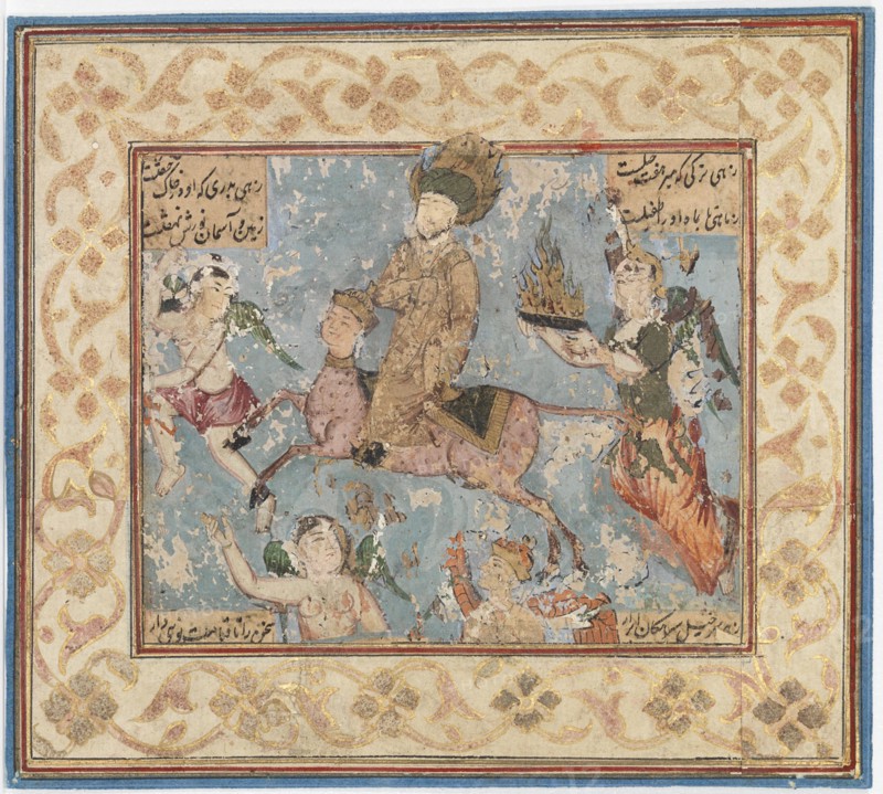 Prophet Mohamed ascends to heaven on Buraq's back, c1800. Creator: Unknown.