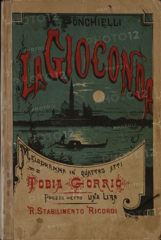 Cover of the libretto for the opera "La Gioconda" by Amilcare Ponchielli, 1876. Creator: Anonymous.