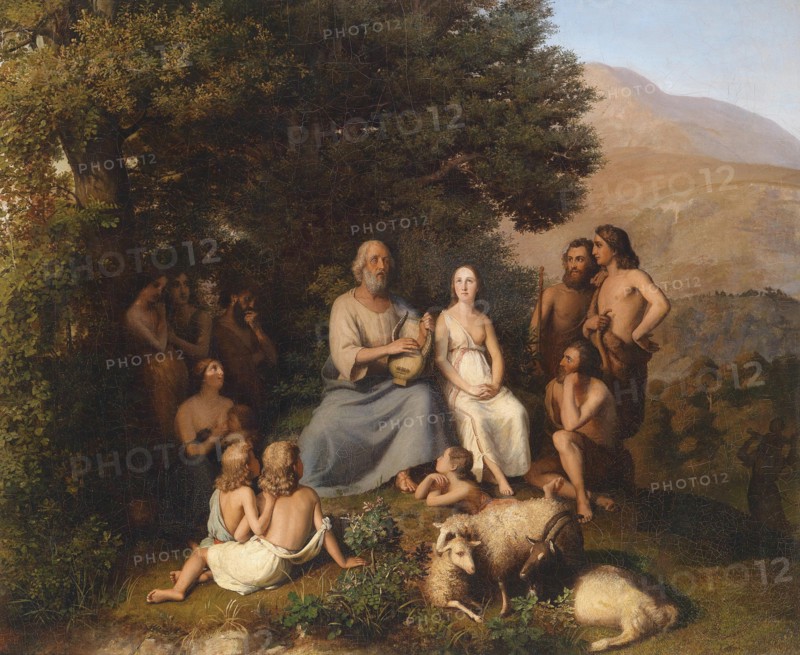 Homer sings in a circle of young Greeks, 19th century. Creator: Becker, Carl Ludwig Friedrich (1820-1900).