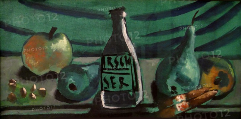 Still life with apple and pear (Still life with kirsch bottle), 1928. Creator: Beckmann, Max (1884-1950).