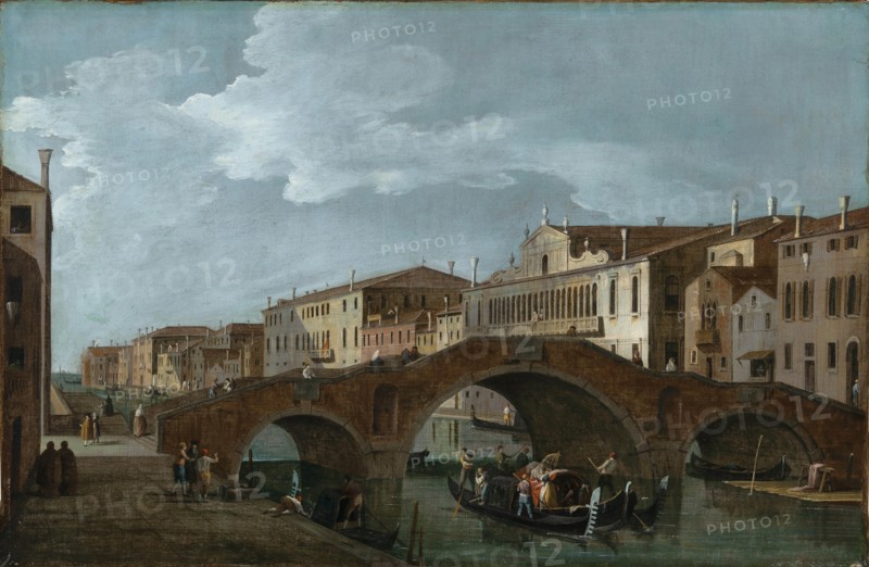 Cannaregio with the Ponte dei Tre Archi and Palazzo Balbi Valier in Venice. Creator: Canal, Bernardo (1664-1744).