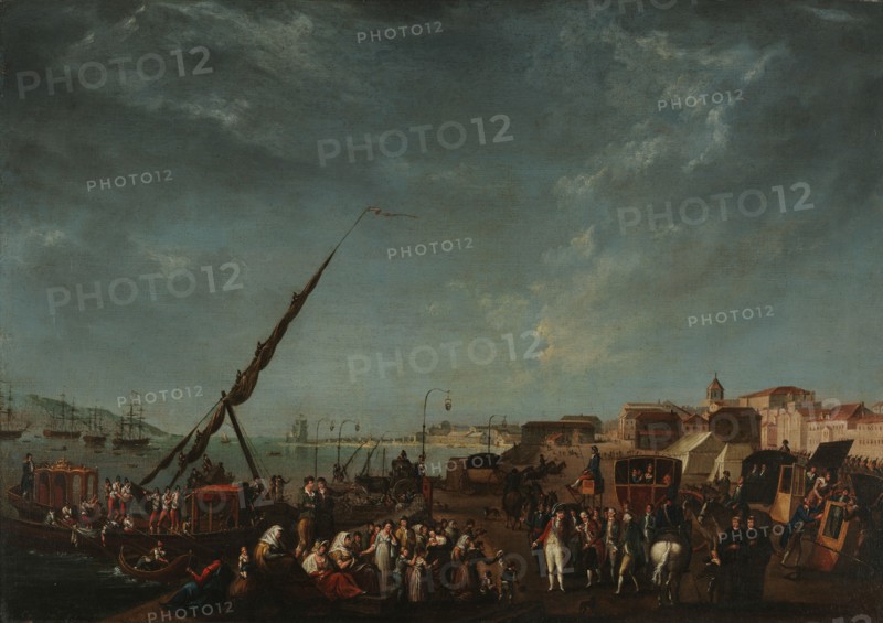 The Embarkation of the Portuguese Royal Family to Brazil in 1807. Creator: Delerive, Nicolas-Louis-Albert (1755-1818).