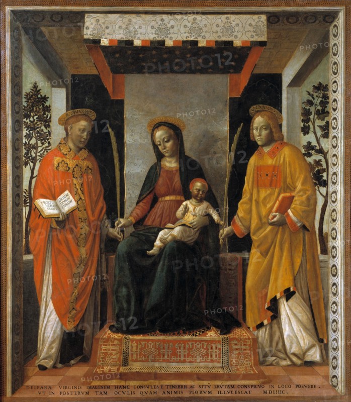 Virgin with Child between Saints Faustinus and Jovita, c 1502-1507. Creator: Foppa, Vincenzo (active 1456-1516).