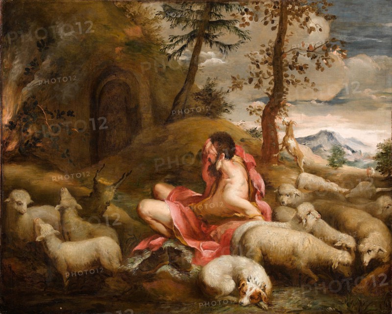 Moses and the burning bush at Horeb. Creator: Guardi, Giovanni Antonio (1699-1760).