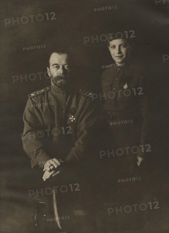 Tsar Nicholas II and Tsarevich Alexei, 1915. Creator: Levitsky, Sergei Lvovich (1819-1898).