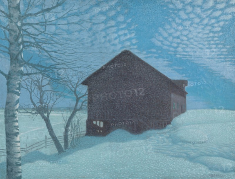 The cabin in the snow. Creator: Lindh, Bror (1877-1941).