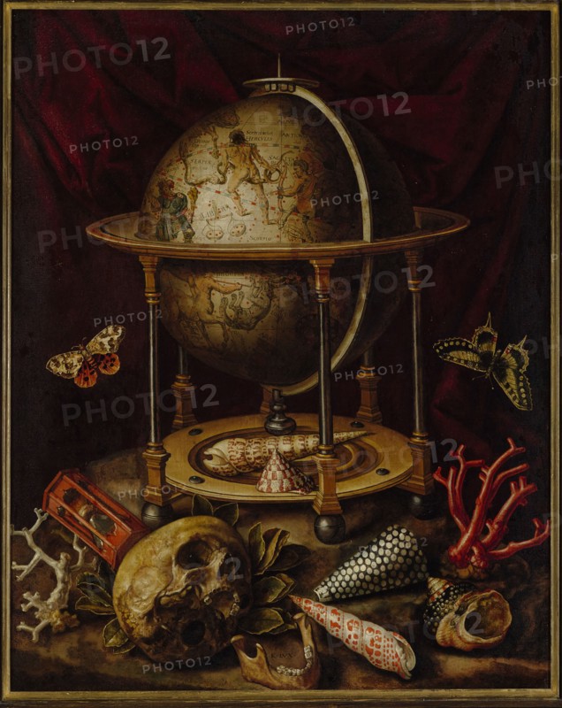 Still Life with Celestial Globe, Skull, Shells, Corals and Butterflies. Creator: Luyckx, Carstian (1623-after 1657).