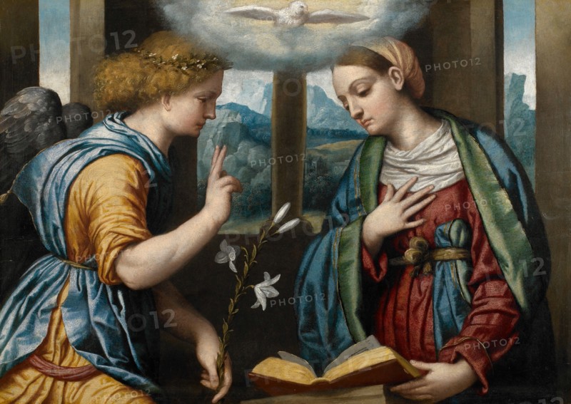 The Annunciation, 1535-1540. Creator: Moretto da Brescia, Alessandro (ca 1498 - 1554).