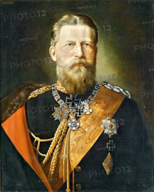 Portrait of Emperor Frederick III (1831-1888), King of Prussia in field marshal uniform, c 1888. Creator: Pfüller, Minna (1824-1907).