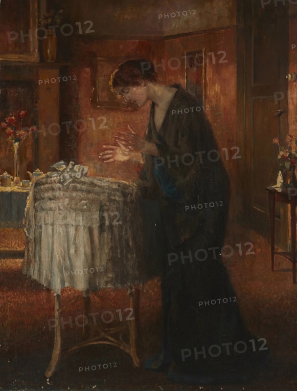 Interior with a woman by a cradle, c 1870. Creator: Stevens, Alfred (1823-1906).