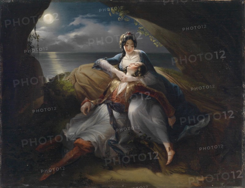 Angelika and Medoro. Scene from "Orlando Furioso" by Ludovico Ariosto, 1833. Creator: Stroj, Mihael (1803-1871).