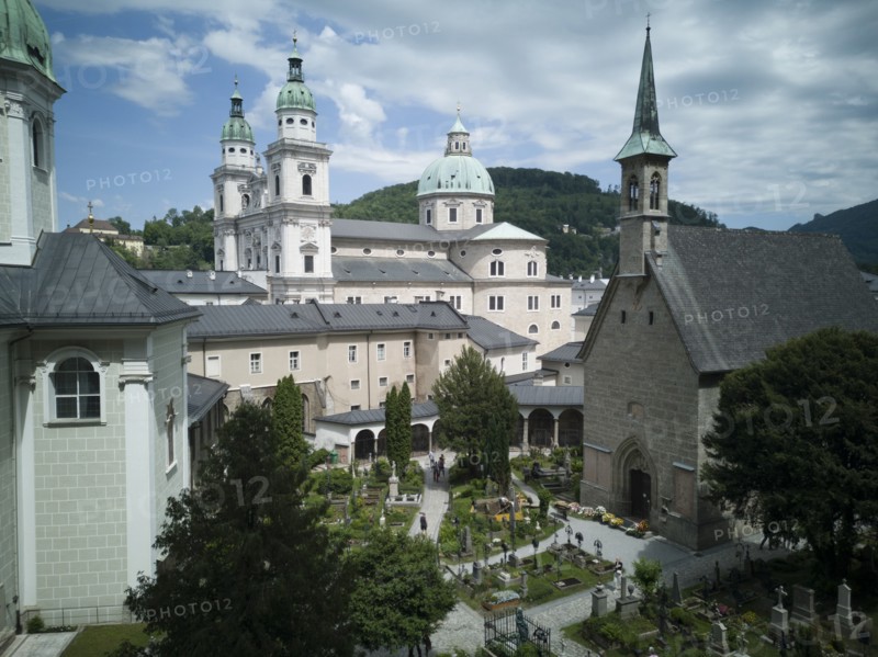 Looking down onto the Cathedral of Saints Rupert and Vergilius, Salzburg, Austria, 2022. Creator: Ethel Davies.