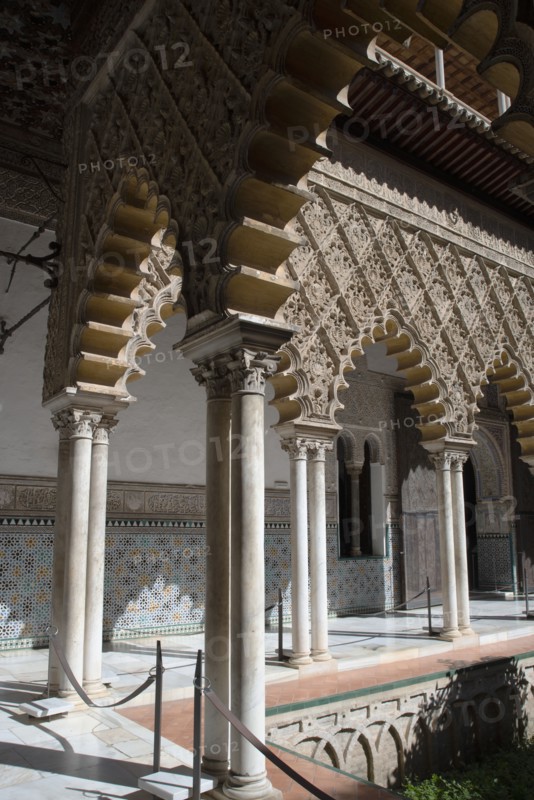 Courtyard of the Royal Alcazar of Seville, the royal palace prevously a citadel, Spain, 2023. Creator: Ethel Davies.