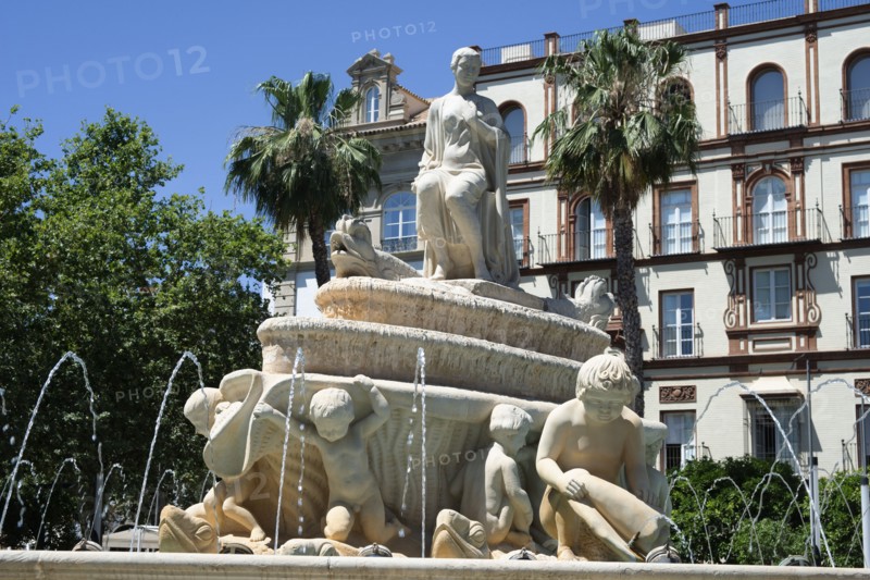 The Hispalis fountain in the Puerta de Jerez roundabout, Seville, Spain, 2023. Creator: Ethel Davies.