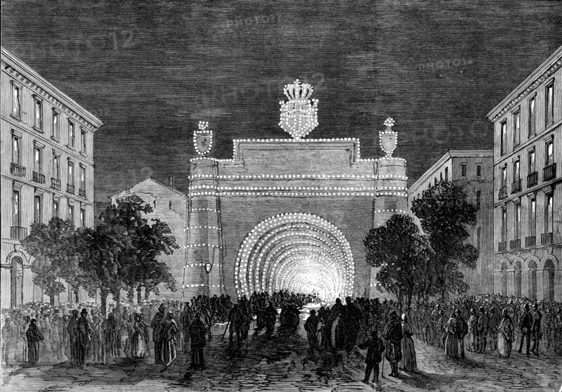 Opening of the Mont Cenis Tunnel: illuminations at Turin representing the tunnel, 1871. Creator: Unknown.