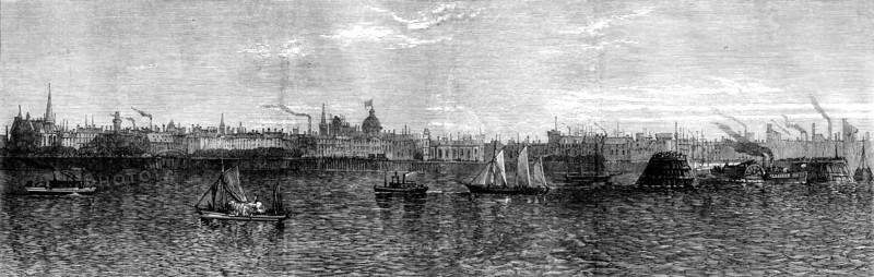 The Great Fire at Chicago: view of the city from Lake Michigan, 1871. Creator: Unknown.