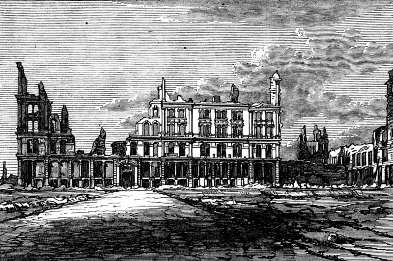 Ruins of Chicago after the Fire: Pacific Hotel, 1871. Creator: Unknown.