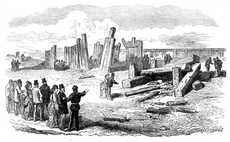 Siege Operations at Chatham: destruction of the stockade by gun-cotton and powder, 1871. Creator: Unknown.