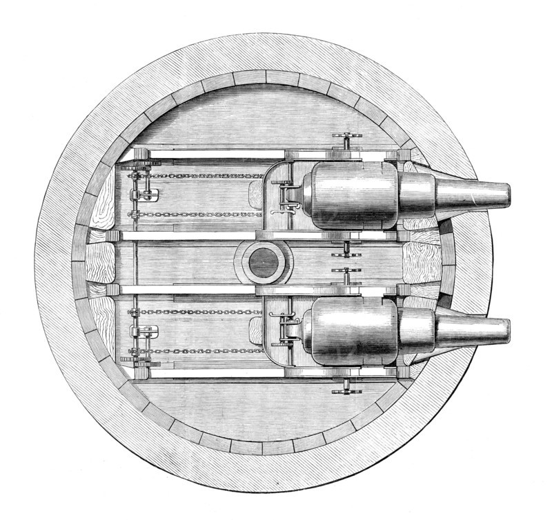 Plan of Captain Scott's turret gun-carriage in the Glatton, 1871. Creator: Unknown.