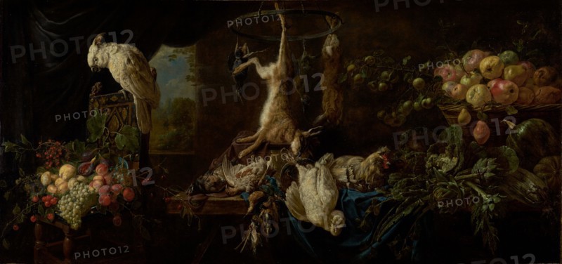 Still Life with Game, Vegetables, Fruit, and a Cockatoo, 1650. Creator: Adriaen van Utrecht.